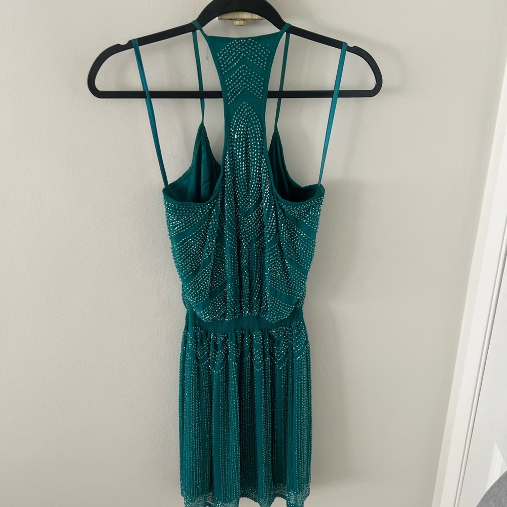 Parker Mini Dress Womens Small Teal Sequin Holiday Party Event Glam NYE - Picture 6 of 8